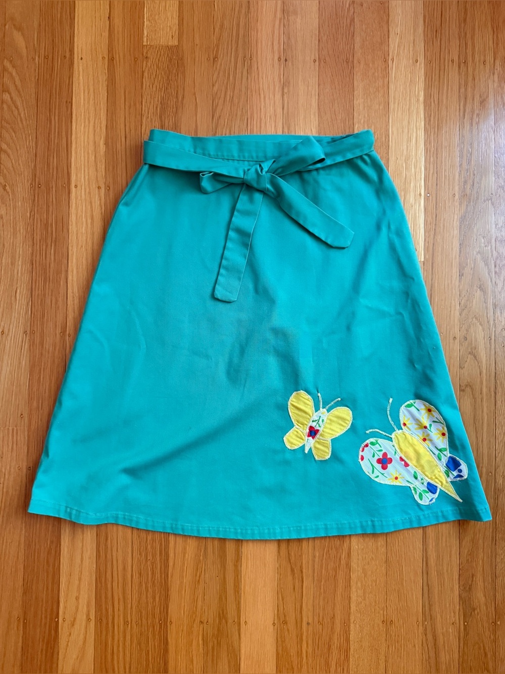 Vintage Teal A-Line Wrap Skirt with Butterfly Appliqués
